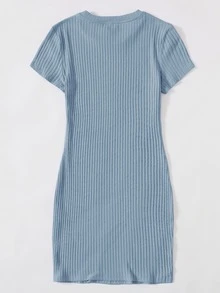 SHEIN EZwear Solid Rib-knit Bodycon Dress - Dusty Blue - View 2