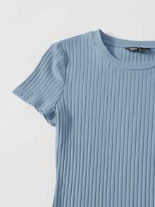 SHEIN EZwear Solid Rib-knit Bodycon Dress - Dusty Blue - View 3