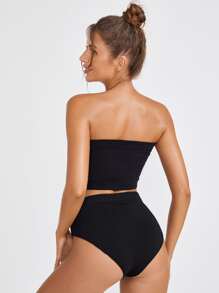 SHEIN Bandeau Bikini For Summer Beach Vacation - Black - View 2