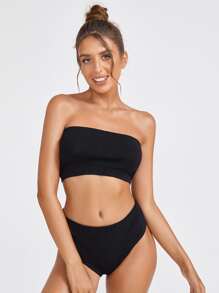 SHEIN Bandeau Bikini For Summer Beach Vacation - Black - View 5