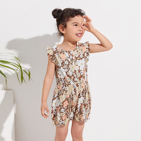 

Toddler Girls Ruffle Armhole Floral Romper, Multicolor