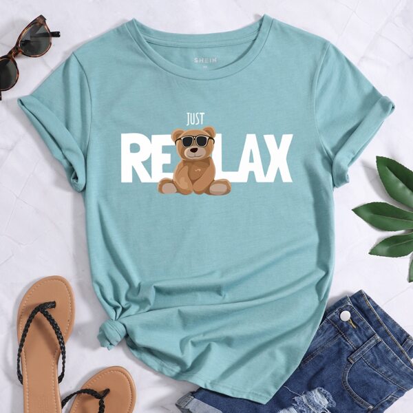 

Bear And Letter Graphic Tee, Cadet blue