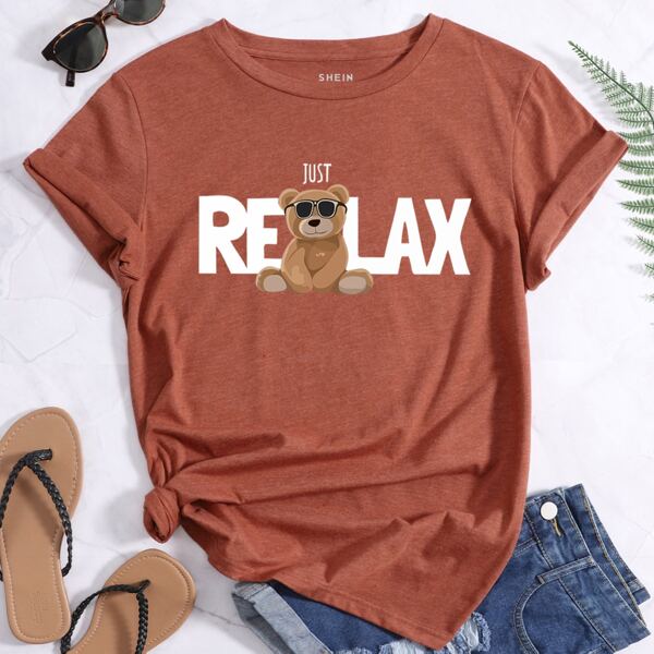 

Bear And Letter Graphic Tee, Rust brown