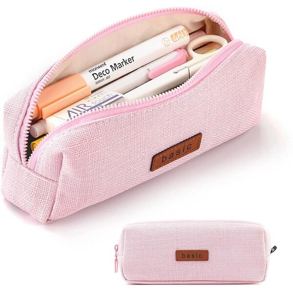 

1pc Canvas Pencil Case, Pink
