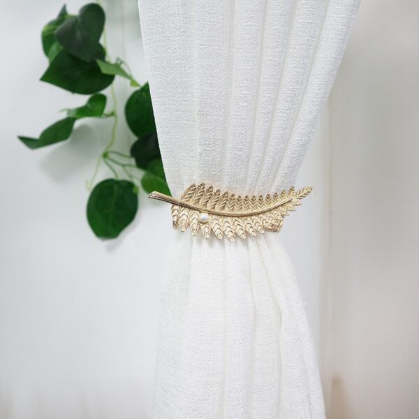 

1pc Leaf Shaped Curtain Tie Back, Gold