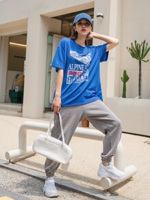 DAZY Letter Graphic Drop Shoulder Tee - Royal Blue - View 2