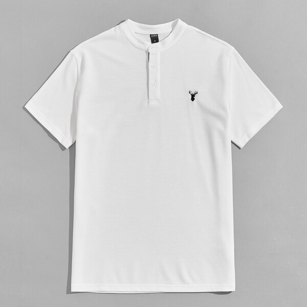

Men Graphic Embroidery Polo Shirt, White