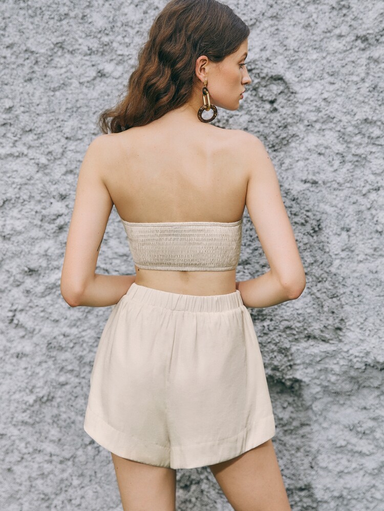 SHEIN Bộ thời trang Bất đối xứng màu trơn Boho - Màu be - Xem 2