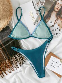 カラーブロック リブ トライアングル ビキニ Tバック - マルチカラー - チェックする 3