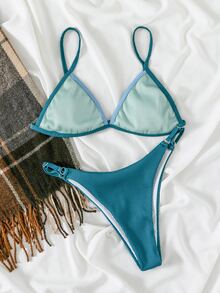 カラーブロック リブ トライアングル ビキニ Tバック - マルチカラー - チェックする 4