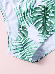 Young Girl Tropical Print Ruffle Bikini Set Summer Beach - Green - View 4