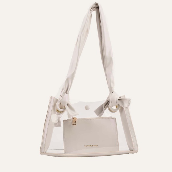 

Clear Knot Decor Shoulder Bag, Beige