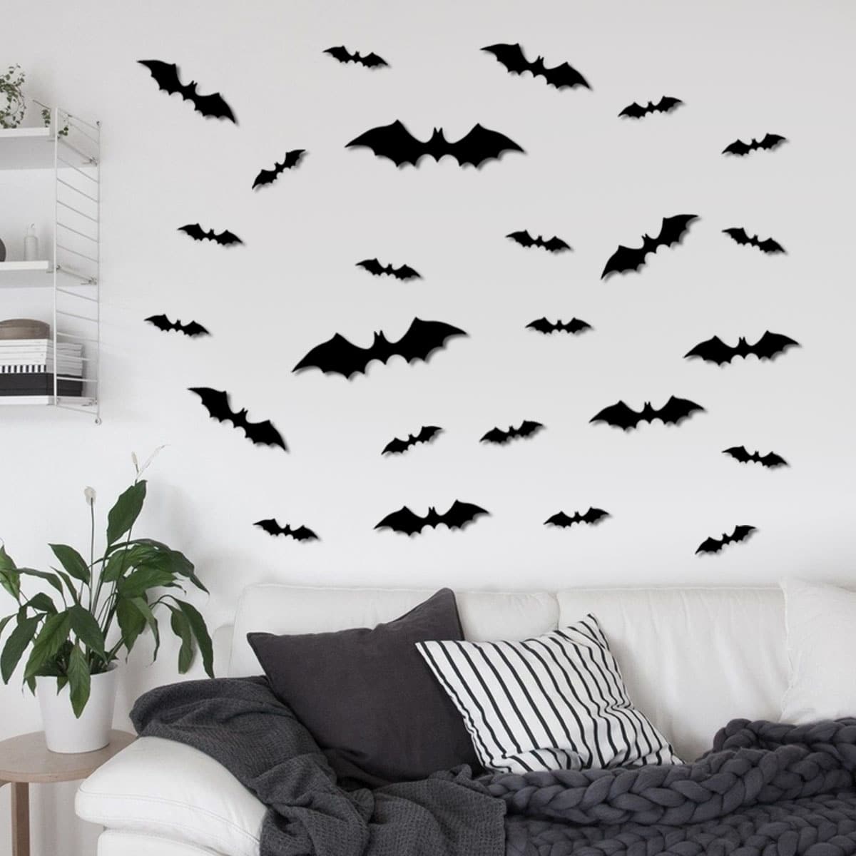 

15pcs Bat Print Wall Sticker, Black