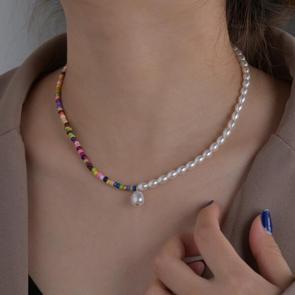 

Faux Pearl Decor Necklace, Multicolor