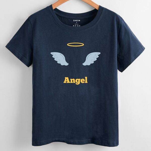 

Letter And Wings Print Tee, Navy blue