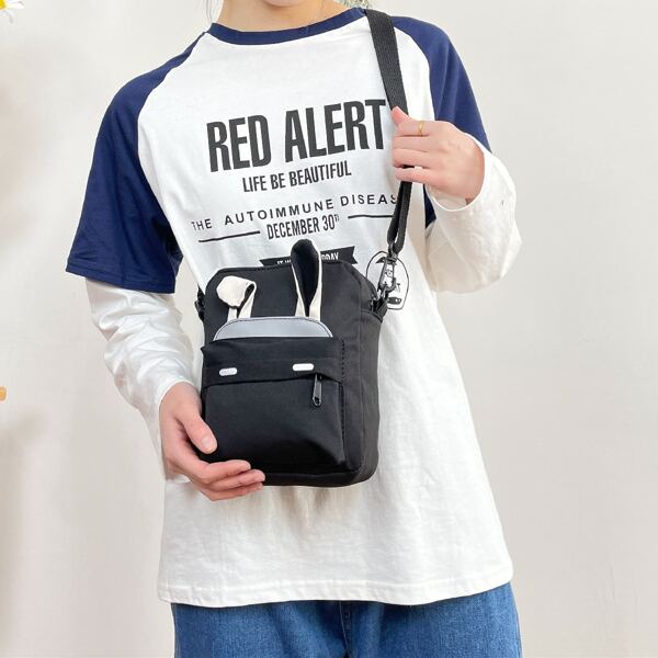 

Cartoon Rabbit Design Crossbody Bag, Black