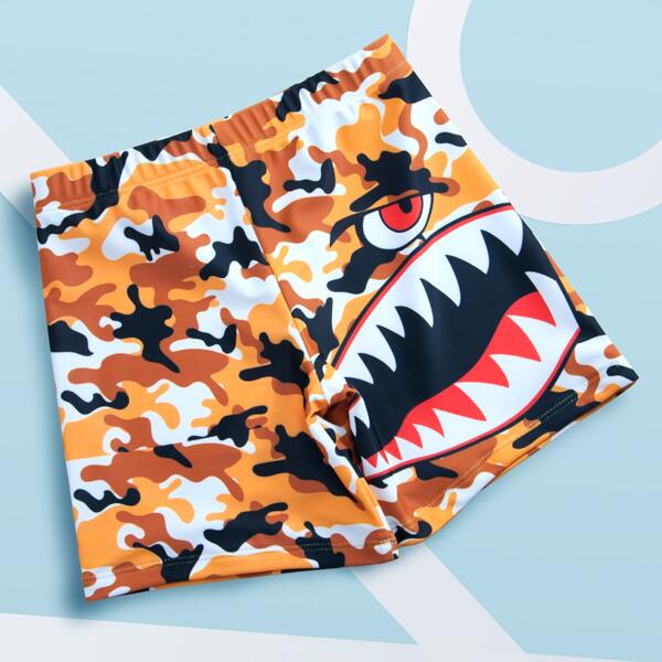 

Toddler Boys Camo & Shark Print Beach Shorts, Yellow