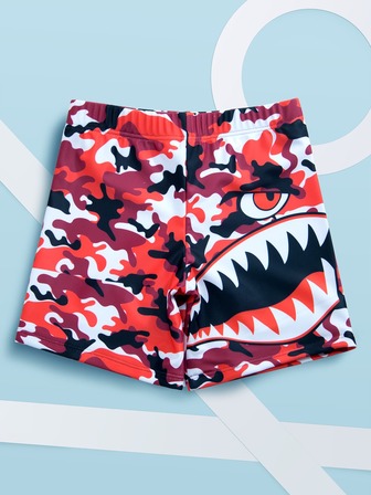 شورت شاطئ بطباعة سمك القرش ومموة للأولاد الصغار