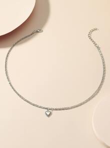 Vòng cổ xếp lớp trái tim quyến rũ - Bạc - Xem 2