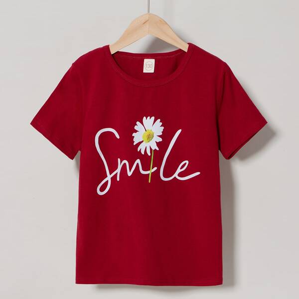 

Girls Letter And Floral Print Tee, Burgundy