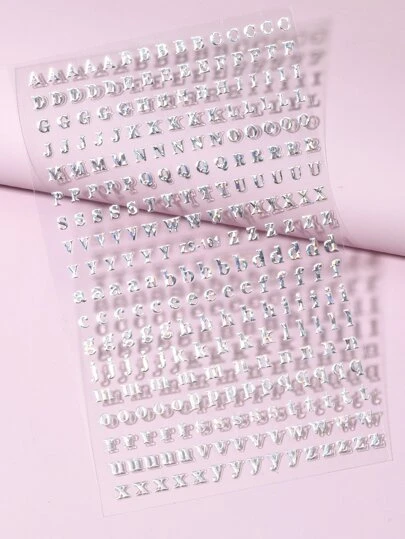 1个3D字母美甲贴纸，自粘式设计师激光英文字母美甲设计DIY美甲装饰，适合女性女孩美甲贴纸美甲用品