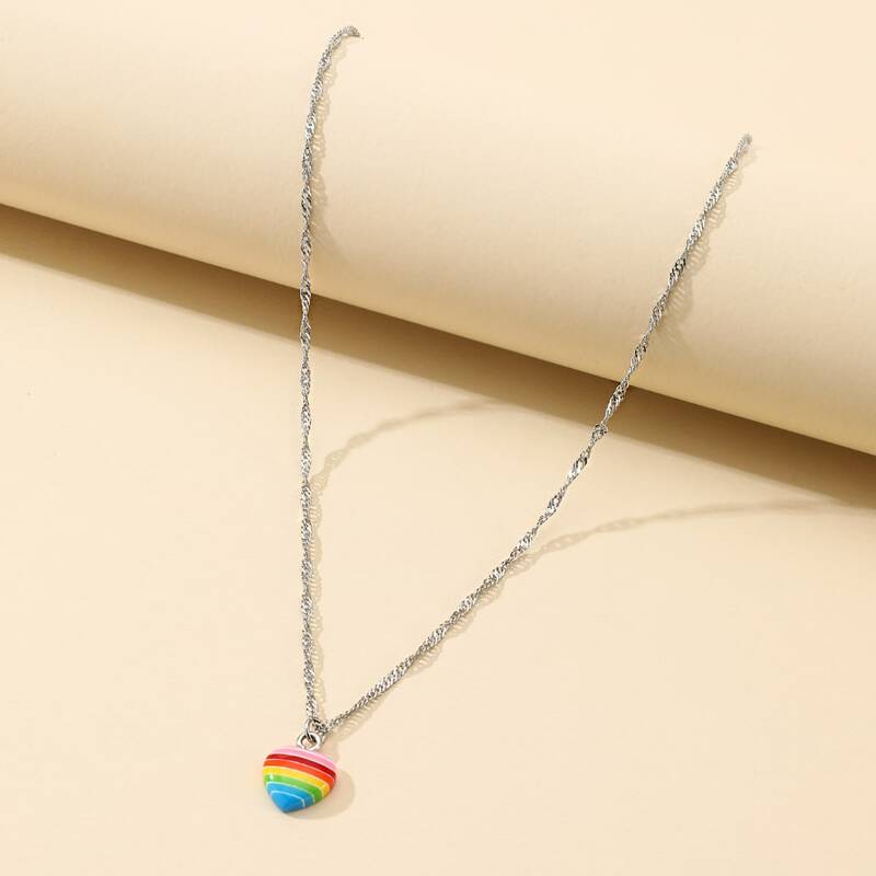 

Rainbow Heart Pendant Necklace, Silver