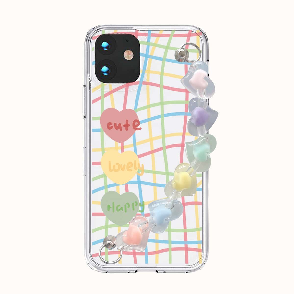 

Heart Hand Strap Plaid Phone Case, Multicolor