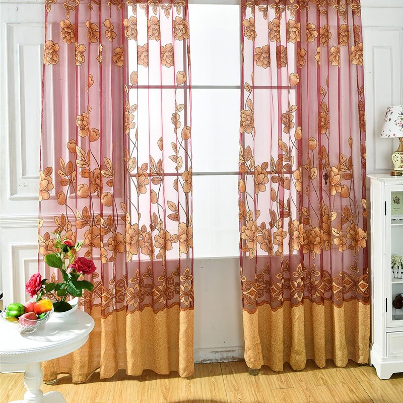 

Flower Print Single Panel Sheer Curtain, Gold