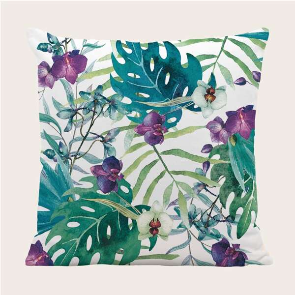 

Leaf Print Cushion Cover Without Filler, Multicolor