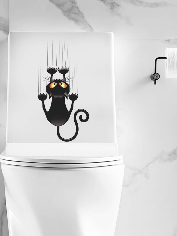 Cat Print Wall Sticker - Black - View 1