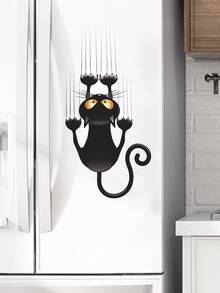 Cat Print Wall Sticker - Black - View 5