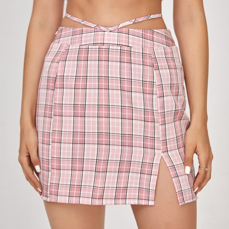 

Tie Back Waist Plaid Skirt, Multicolor