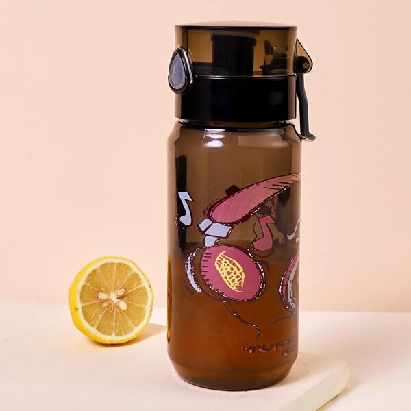 

1pc Music Note Print Water Bottle, Black