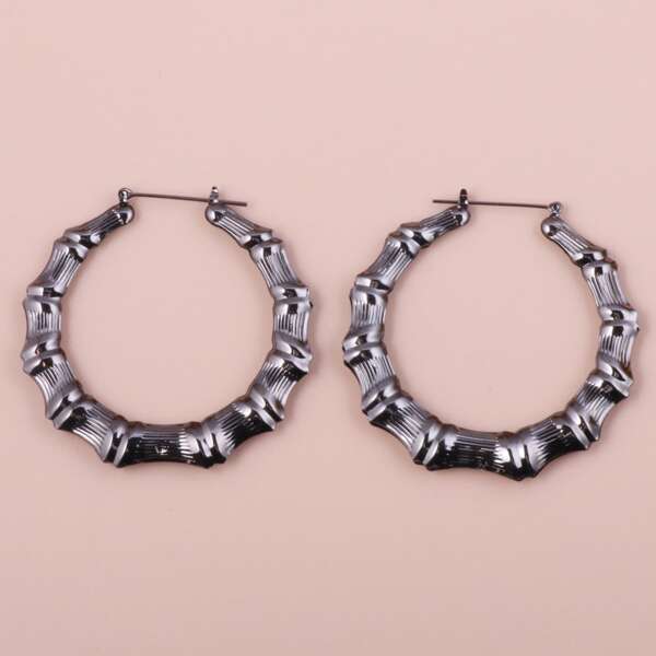 

Bamboo Joint Hoop Earrings, Gun black