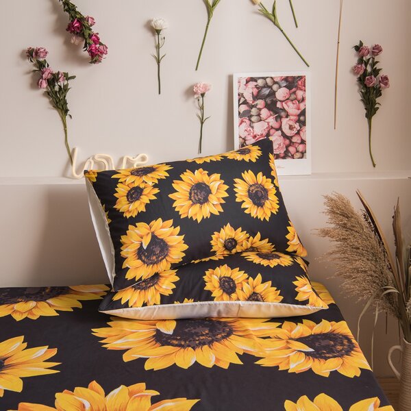 

1pair Sunflower Print Pillowcase Without Filler, Multicolor
