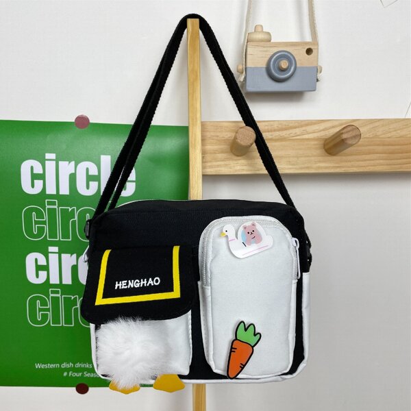

Cartoon Graphic Crossbody Bag, Black and white