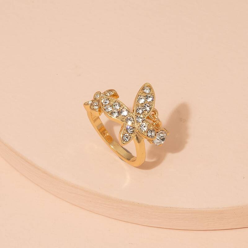 

1pc Rhinestone Butterfly Ring, Gold