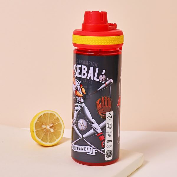 

1pc Baseball Print Water Bottle, Red