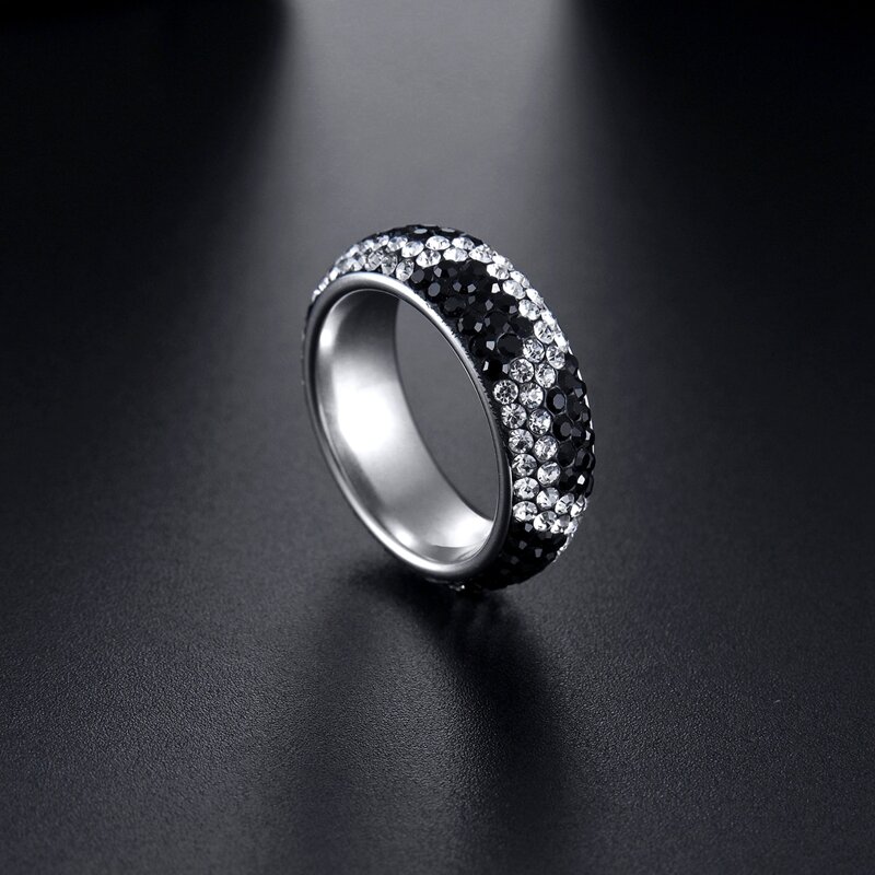 

Guys Rhinestone Decor Ring, Black and white