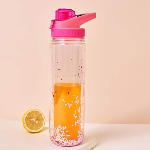

1pc Double-layered Plastic Water Bottle, Pink