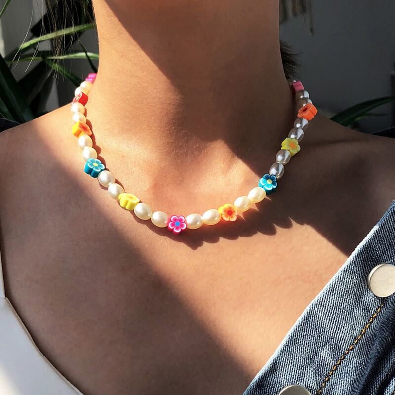 

Floral Faux Pearl Necklace, Multicolor