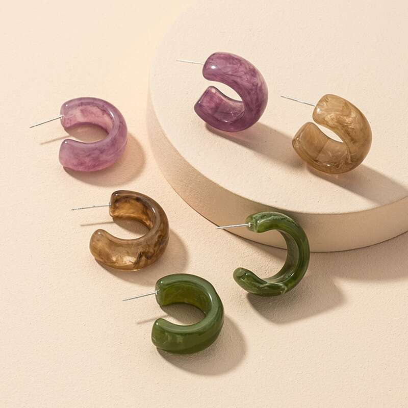 

3pairs Simple Hoop Earrings, Multicolor
