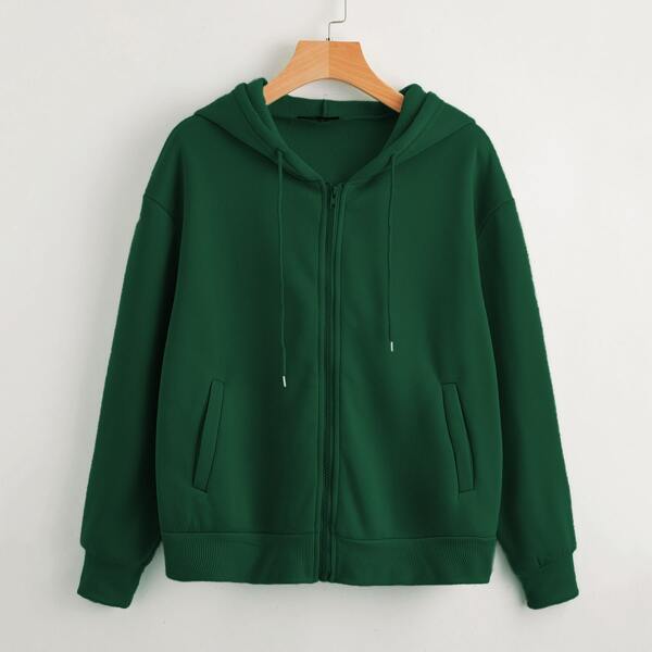 

Heathered Knit Zip-Up Drawstring Hoodie, Dark green