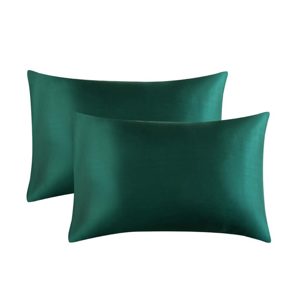 

1pair Plain Satin Pillowcase Without Filler, Dark green