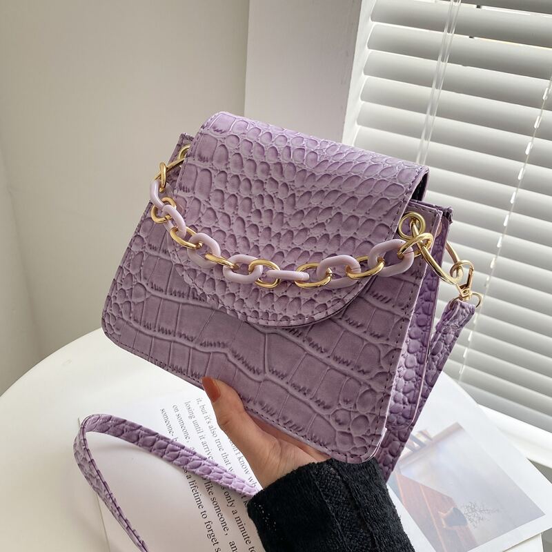 

1pc Random Croc Embossed Crossbody Bag, Purple