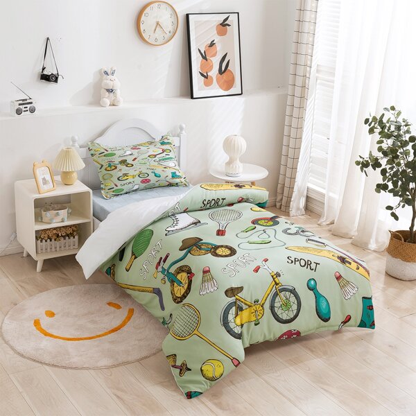 

Kids Bicycle Print Duvet Cover Set Without Filler, Multicolor
