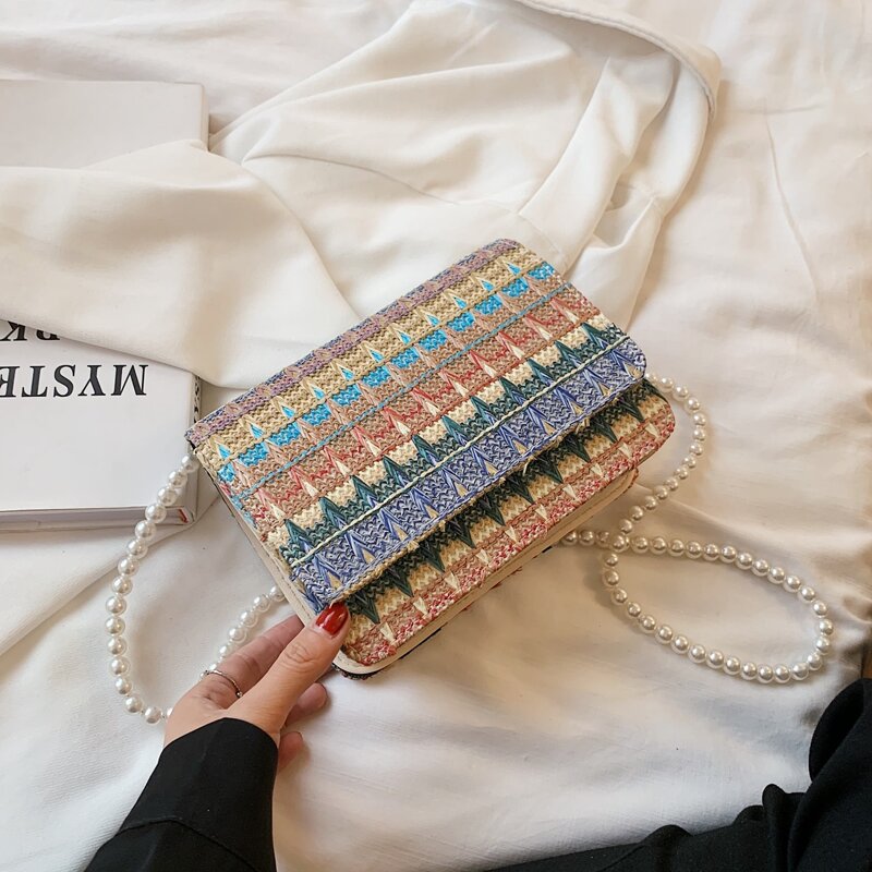 

Geo Embroidery Crossbody Bag, Blue