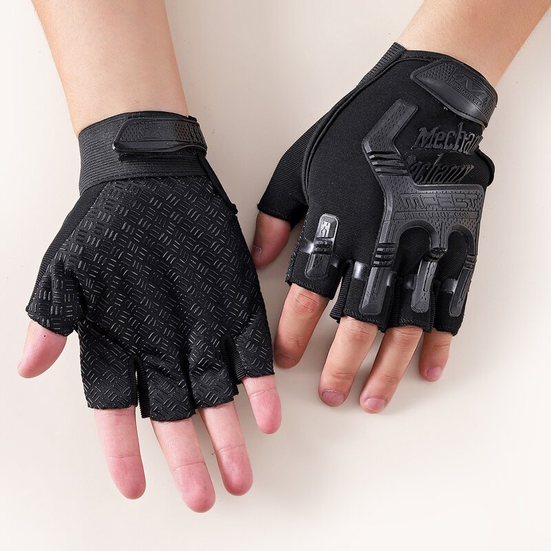 

1pair Half Finger Riding Gloves, Black