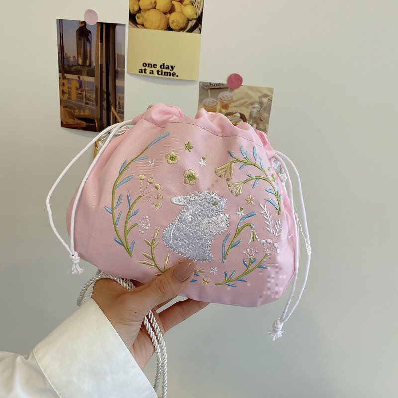 

Rabbit Embroidery Crossbody Bag, Pink