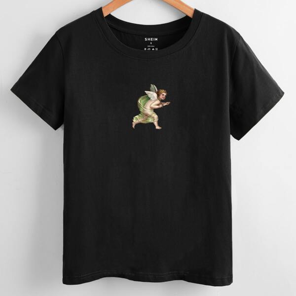 

Angel Print Short Sleeve Tee, Black
